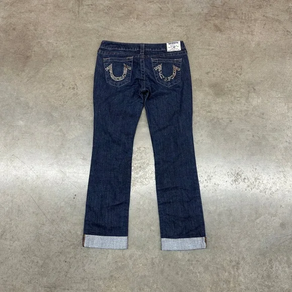 True Religion Studded Horseshoe Straight Leg Dark Wash Jeans Women's 32x30 - Picture 4 of 9